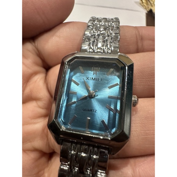 New‎ Blue Dial 23mm Womens Fashion Steel Quartz Silver Watch Gift Upto 8in Wrist - Picture 9 of 13